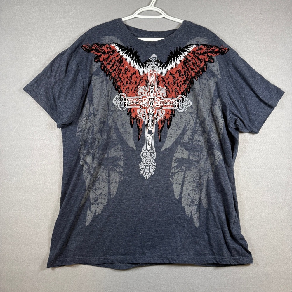 Karl Kani Jeans Graphic T-Shirt Mens XL Gray Wings Y2K Affliction Style Gothic